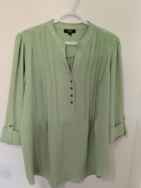 Cocomo Sage Green Pleated V-Neck Tunic
